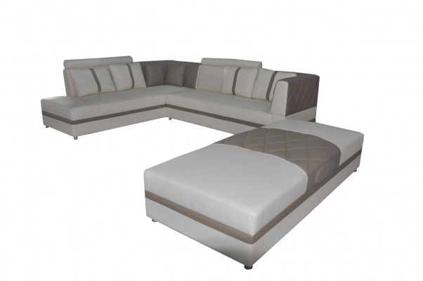 Eckledder Modern XXL Couch Wunnlandschaft Ledersofa Sofa L-Form A1128II+Hocker