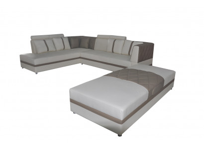 Eckledder Modern XXL Couch Wunnlandschaft Ledersofa Sofa L-Form A1128II+Hocker