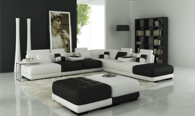Ledercouch Canapé Wunnlandschaft Eckcouch Eck Garnitur Design Modern Sofa Nei A1147