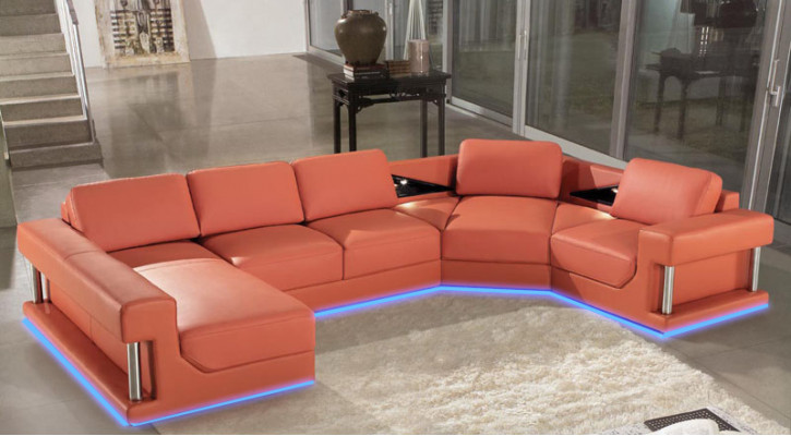 Ledercouch Couch Wunnlandschaft Kannapee Eck Garnitur Design Modern Kannapee A1131