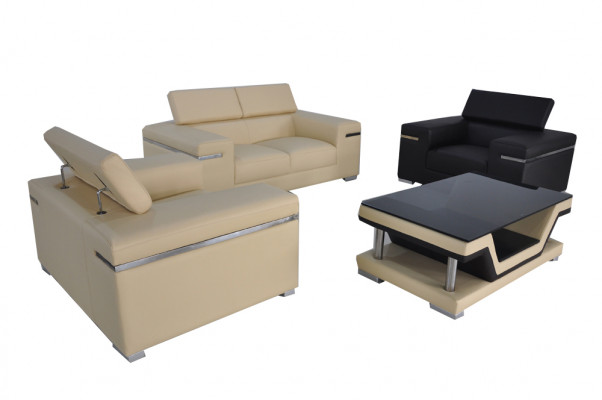 Lieder Modern XXL Canapé Wunnlandschaft Ledersofa Sofa Garnitur 2+1+1 + Dësch Nei