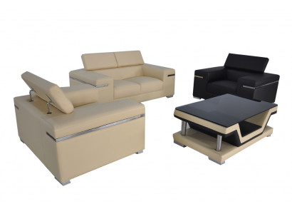 Lieder Modern XXL Canapé Wunnlandschaft Ledersofa Sofa Garnitur 2+1+1 + Dësch Nei