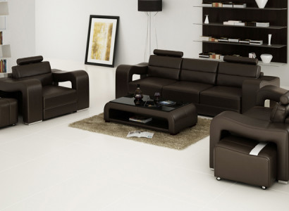 Ledersofa Canapé Wunnlandschaft 3+2+1 Sëtzer Garnitur Design Modern Canapé F3008D