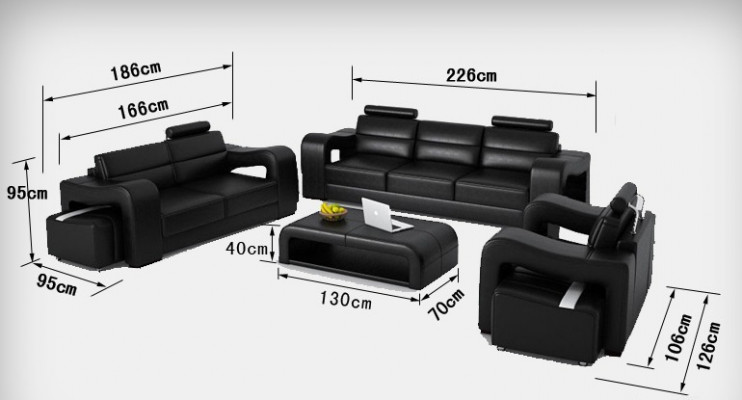 Ledersofa Canapé Wunnlandschaft 3+2+1 Sëtzer Garnitur Design Modern Canapé F3008D