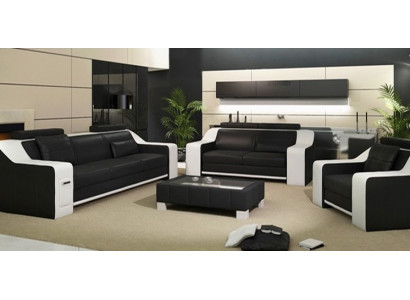 Ledersofa Set Sofa Canapé Sëtz Polster Garnitur Sofagarnitur 3+2+1 Sofas HuttenS