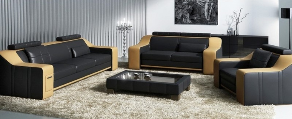 Ledersofa Set Sofa Couch Sëtz Polster Garnitur Sofagarnitur 3+2+1 Sofas HuttenGB