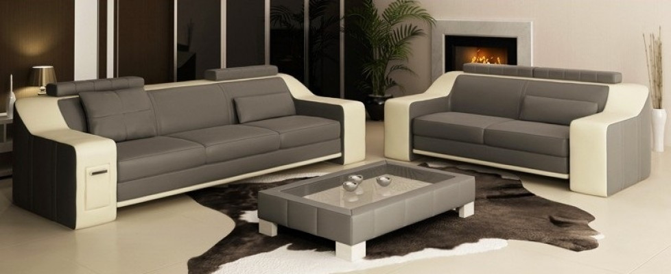 Ledersofa Set Sofa Couch Sëtz Polster Garnitur Sofagarnitur 3+2+1 Sofas HuttenGB