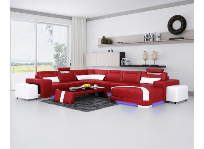 Ledercouch Couch Wunnlandschaft Eckcouch Eck Garnitur Design Modern Sofa + USB Nei