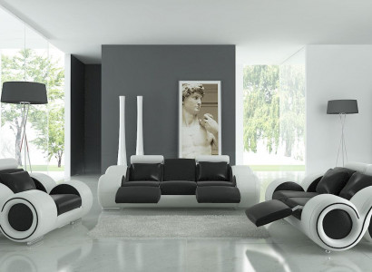 Ledercouch mat USB Wunnkultur 3+2+1 Sëtz Garnitur Design Modern Sofa A1163D
