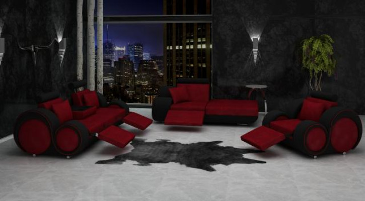 Sofa Garnitur Lieder & Textilstoff + USB, Sofagarnitur 3+Chaise+1 Wunnlandschaft