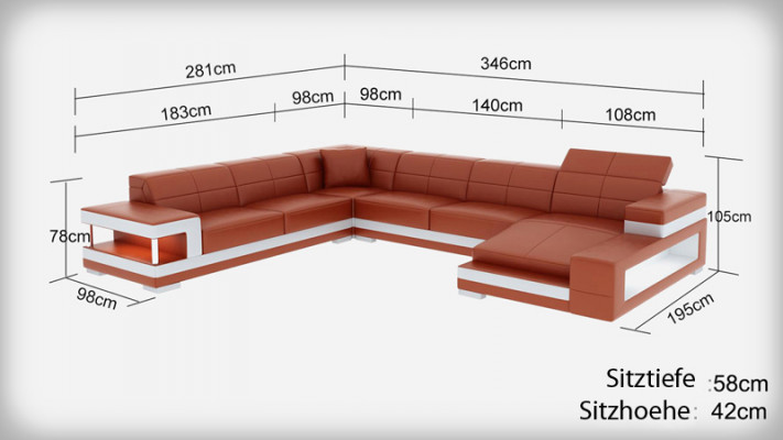 Liederdivan Canapé Wunnlandschaft Eckcanapé Eck-Garnitur Design Modern Divan G8017
