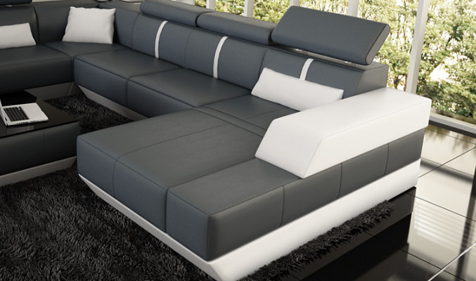 Ledersëtzgrupp Couch Sofa Ecksofa Eckcouch Ledercouch Polster Ecke-Sofa