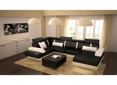 Designer Wunnlandschaft Eckcouch + USB Sofa Polster Garnitur Ledersofa Sofen Nei