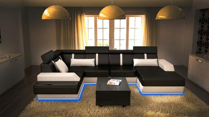 Designer Wunnlandschaft Eckcouch + USB Sofa Polster Garnitur Ledersofa Sofen Nei