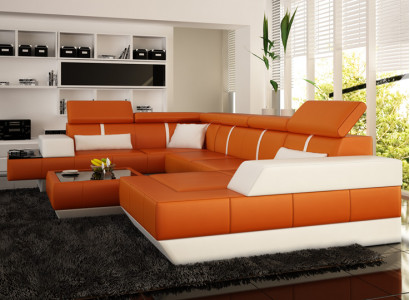 Ledersofa + USB Sofa Ecksofa Eckcouch Ledercouch Polster Ecke NEI Wunnlandschaft