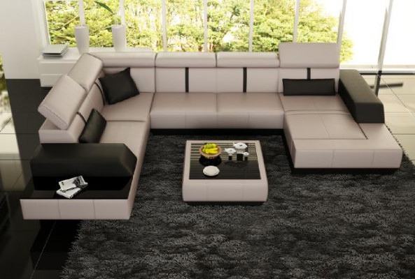 Ledersofa + USB Wunnlandschaft Sofa Ecksofa Eck Ledercouch Poster Eck Couch Nei