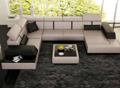 Ledersofa + USB Wunnlandschaft Sofa Ecksofa Eck Ledercouch Poster Eck Couch Nei