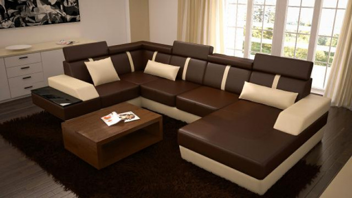 Designer Wunnlandschaft Eckcouch USB Sofa Polster Garnitur Ledersofa Canapéen Nei