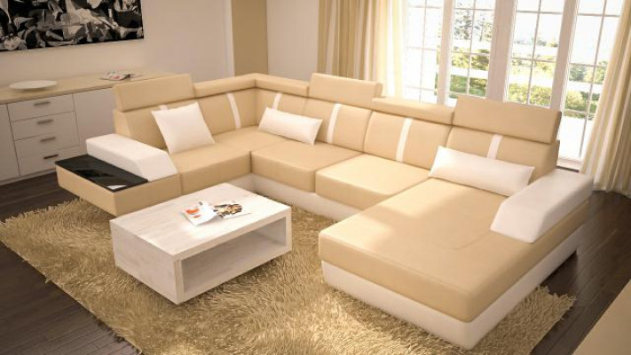 Designer Wunnlandschaft Eckcouch USB Sofa Polster Garnitur Ledersofa Canapéen Nei