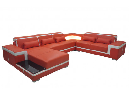 Design Corner Canapé + USB Këssen Eck Lieder Sëtz Canapeë Wunnlandschaft XXL U Form