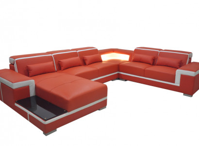 Design Corner Canapé + USB Këssen Eck Lieder Sëtz Canapeë Wunnlandschaft XXL U Form