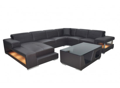 Ledersofa Ecke Wunnlandschaft Garnitur Design Modern Ecksofa Sofa U-Form mat USB
