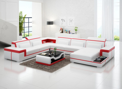 Zäitgeméiss Sitzeck Liederdivan Polster Eckgarnitur Ecksofa Canapé Wunnlandschaft +USB