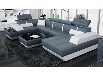 Modern Sitzgruppe Ledersofa Polster Ecksofa Sofa Couch Wunnlandschaft K5015 + USB