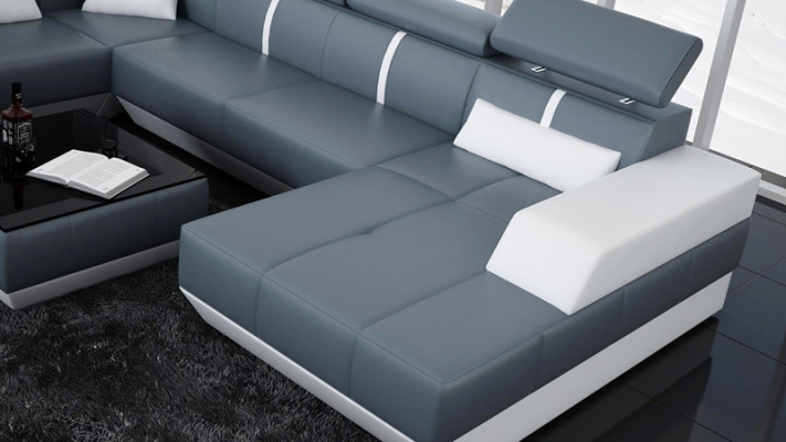 Modern Sitzgruppe Ledersofa Polster Ecksofa Sofa Couch Wunnlandschaft K5015 + USB