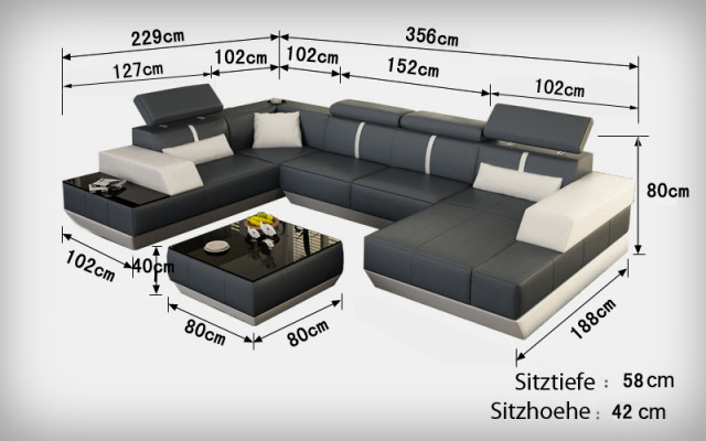 Modern Sitzgruppe Ledersofa Polster Ecksofa Sofa Couch Wunnlandschaft K5015 + USB