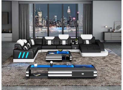 Design Wunnlandschaft Led beliichte Ecke-Sofa Couch Sofa Eckgarnitur Ledersofa