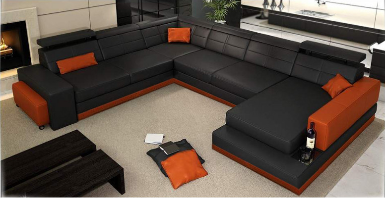 Ledersofa Couch Nei Wunnlandschaft Ecksofa Eck Garnitur Design Modern Sofa + USB