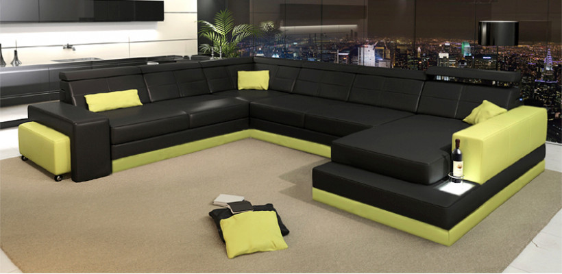Ledersofa Couch Nei Wunnlandschaft Ecksofa Eck Garnitur Design Modern Sofa + USB