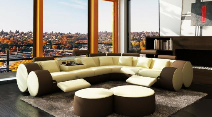 Designer-Ledersofa+USB Ecke Couch Ledersofa Sofa Wunnlandschaft Made In EU