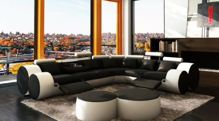 Designer-Ledersofa+USB Ecke Couch Ledersofa Sofa Wunnlandschaft Made In EU