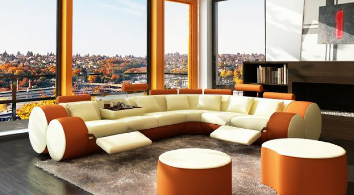 Designer-Ledersofa+USB Ecke Couch Ledersofa Sofa Wunnlandschaft Made In EU