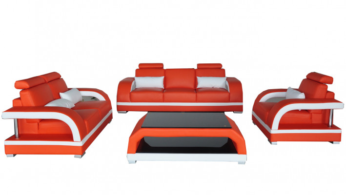 Sofa Canapé Lieder Polster Still Canapé Garnitur 3+2+1 USB + Dësch Set Design Sofa