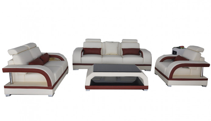 Sofa Canapé Lieder Polster Still Canapé Garnitur 3+2+1 USB + Dësch Set Design Sofa