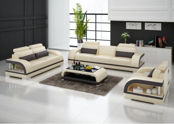 Sofa Canapé Lieder Polster Still Canapé Garnitur 3+2+1 USB + Dësch Set Design Sofa