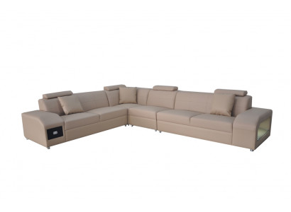 Ecksofa Garnitur Design Modern Sofa + USB Ledersofa Sofa Wunnlandschaft Couch