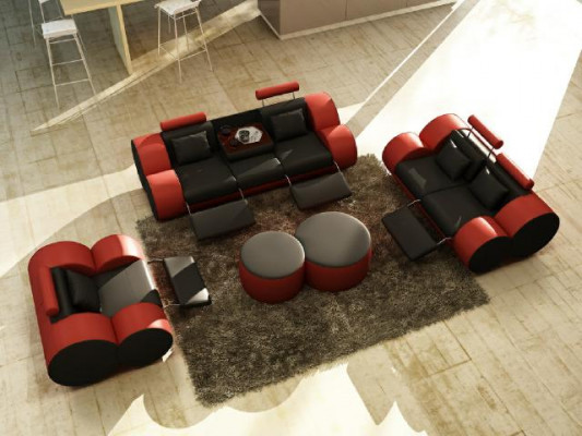 Leder Sofagarnitur mat USB Couchgarnitur Polstergarnitur Sofa 3/2/1 Plaz Relax