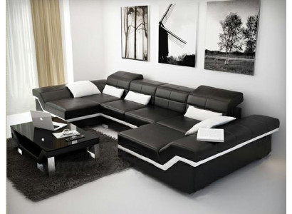 Grouss Ledergarnitur Polster Neit Ledersofa XXL Sofa mat USB Ecksofa Wunnlandschaft
