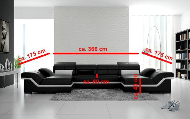 Grouss Ledergarnitur Polster Neit Ledersofa XXL Sofa mat USB Ecksofa Wunnlandschaft