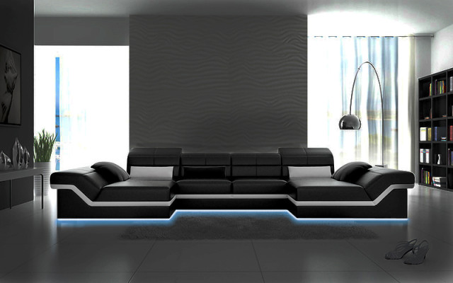 XXL Liederzofa mat USB Eckzofa Wunnlandschaft Grouss Couch Liederstill Polster Nei