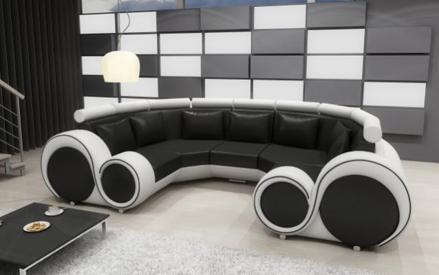 XXL Wunnlandschaft Ledersofa Design Polster Garnitur Canapé Ecksofa Grouss Sofa +USB