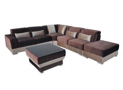 Lieder Eck Sofa Wunnlandschaft Garnitur Design Canapé Sofaen USB LED Brong + Dësch