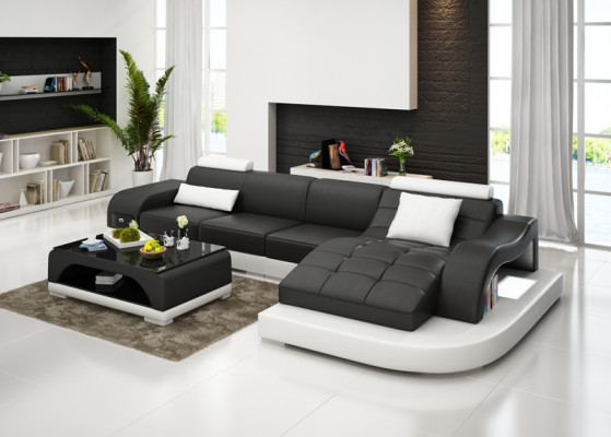 Eck Sofa Polster Dësch Couchen Sofas Wunnlandschaft + USB Luxus Garnitur Eck