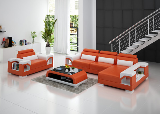 Ledercouch mat USB Wunnlandschaft Eckssofa +Fautel Eckgarnitur Design Modern Sofa