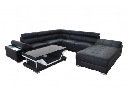 Ledersofa Canapé Wunnlandschaft Eck-Garnitur Design Modern Sofa U-Form