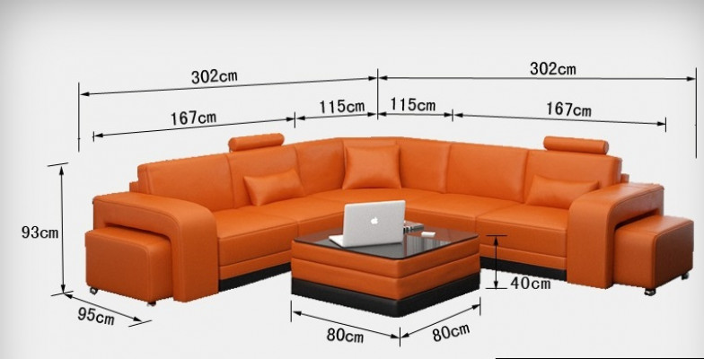 Stilvollt L-fërmegt Ecksofa an engem liewegen Orangentoun fir Äert Doheem.